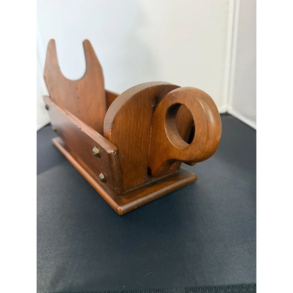 Vintage 60s Wood Napkin Holder Caddy folk art Rustic‎ Kitchen tabletop organizer